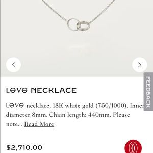 100% Authentic Cartier love interlocking 18k white gold necklace